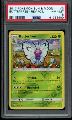 2017 Pokemon Sun & Moon Butterfree Reverse Foil Holo #3 3/149 PSA 8 Low Pop - Image 1