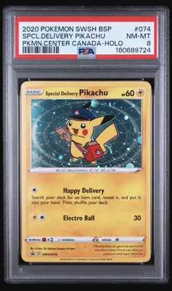 2020 Pokemon Special Delivery Pikachu SWSH074 PSA 8 Holo English Promo - Image 1