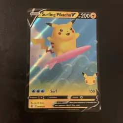 Surfing Pikachu V - 008/025 - Pokemon Celebrations Sword & Shield Rare Card NM - Image 1
