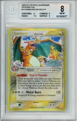 Pokemon Graded: Charizard 4/100 Crystal Guardians (2006) Reverse Foil Beckett 8 - Image 1