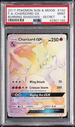 2017 POKEMON SUN & MOON BURNING SHADOWS SECRET #150 FULL ART/CHARIZARD GX PSA 9 - Image 1