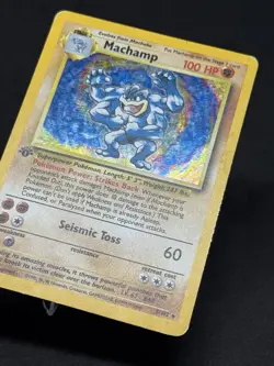 Pokemon TCG Machamp Base Set 8/102 Unlimited Cosmos Holo SWIRL - Image 3