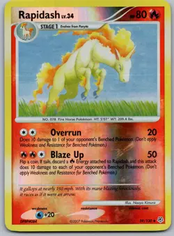 RAPIDASH 59/130 UNCOMMON DIAMOND & PEARL POKEMON REVERSE HOLO DAMAGED - Image 1