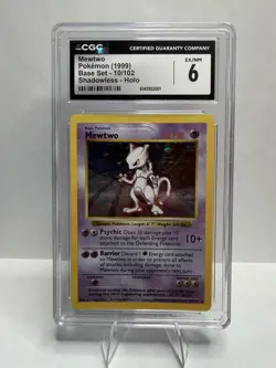 Pokemon TCG Mewtwo Base Set Shadowless Holo CGC 6 - Image 1