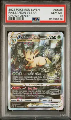 2023 POKEMON SWORD & SHIELD CROWN ZENITH #GG35 FULL ART/LEAFEON VSTAR PSA 10 - Image 1