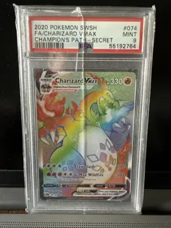 2020 POKEMON SWORD & SHIELD CHAMPION'S PATH SECRET FULL ART/CHARIZARD VMAX PSA 9 - Image 1
