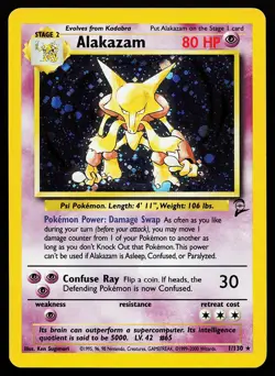Alakazam 1/130 Holo Rare Base Set 2 Pokemon Card creased - Image 1