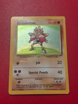 Pokemon TCG Base Set Holo Hitmonchan Card 7/102 HP Condition - Image 1