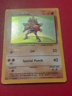Pokemon TCG Base Set Holo Hitmonchan Card 7/102 HP Condition - Image 2