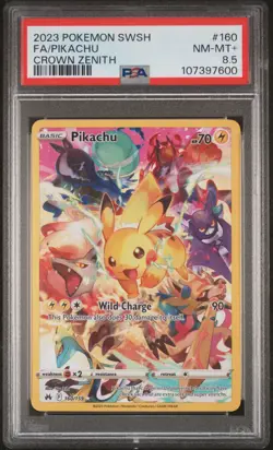 2023 POKEMON SWORD & SHIELD CROWN ZENITH #160 FULL ART/PIKACHU PSA 8.5 - Image 1