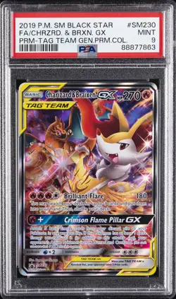 2019 POKEMON SM BLACK STAR PROMO #SM230 FULL ART/CHARIZARD & BRAIXEN GX PSA 9 - Image 1