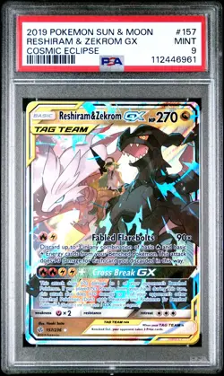 2019 POKEMON SUN & MOON COSMIC ECLIPSE #157 RESHIRAM & ZEKROM GX PSA 9 - Image 1