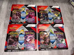 4- Pokemon TCG: Rebel Clash + Fusion Strike Booster Pack Blister w/ Pins - Image 1