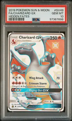 2019 Pokemon Sun & Moon Hidden Fates #SV49 FA Charizard GX PSA 10 GEM MINT - Image 1
