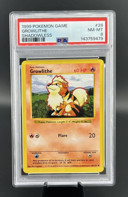 1999 Pokemon GROWLITHE 28/102 Shadowless PSA 8 - Image 1