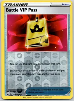 BATTLE VIP PASS 225/264 UC FUSION STRIKE POKEMON REVERSE HOLO NM/M - Image 1