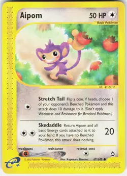Aipom 67/147 Common Aquapolis Pokemon Lightly Played - Image 1