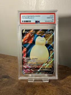 Pokemon TCG Snorlax V 197/202 PSA 10 Gem Mint Full Art Sword Shield Base - Image 1
