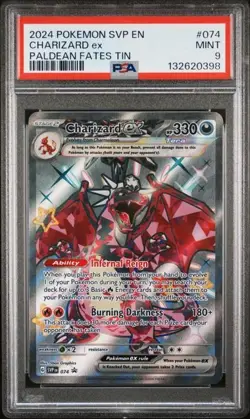 2024 POKEMON SVP EN-SV BLACK STAR PROMO PALDEAN FATES TIN CHARIZARD EX PSA 9 - Image 1