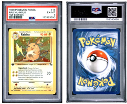 1999 POKEMON FOSSIL #14 RAICHU HOLO 1ST EDITION PSA 6 - Image 1