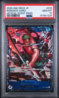 2025 ONE PIECE JAPANESE PROMOS OFFICIAL EVENT PRIZE #015 RORONOA ZORO PSA 10 - Image 1