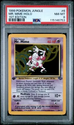 PSA 8 NM/MT 1999 POKEMON JUNGLE #6 MR. MIME-HOLO 1ST EDITION ENGLISH - Image 1