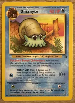 Pokemon TCG Omanyte Base Fossil Set 52/62 Common WOTC NM - Image 1