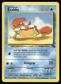 Pokemon Cards Krabby 51/62 UNLIMITED Fossil WOTC Common NM *2 - Image 1