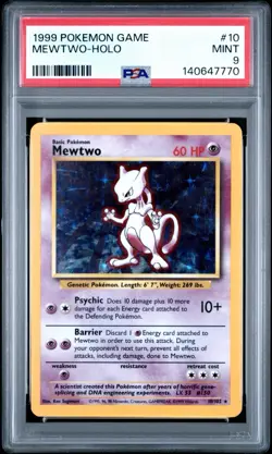 1999 Pokemon Base Set - Mewtwo - Holo Rare #10/102 - PSA 9 - New Cert Clean - Image 1