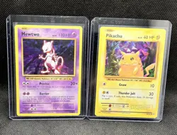 2016 Pokemon XY Evolutions Cracked Ice Holo Mewtwo #51 & Pikachu #35 TCG - Image 1