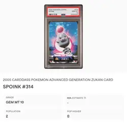 PSA 10 GEM MINT Spoink #314 Carddass Zukan Advanced Gen. Bandai Pokemon POP 2 - Image 2