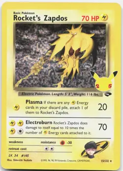 Rocket's Zapdos 15/132 holo Celebrations: Classic Collection Pokemon Holo NM - Image 1