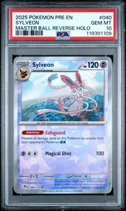 2025 Pokemon Prismatic Evolutions Sylveon #040 Master Ball Reverse Holo PSA 10 - Image 1