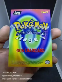 Pokemon Card - CHARIZARD #E6 (RAINBOW FOIL) TOPPS / YEAR 1999 "SECOND PRINT" - Image 5
