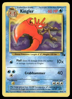 Pokemon Cards Kingler 38/62 Unlimited Fossil WOTC Uncommon NM *3 - Image 1