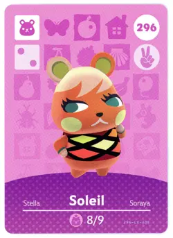 Soleil #296 - Amiibo Card - Animal Crossing Series 1 - Authentic Nintendo - Image 1