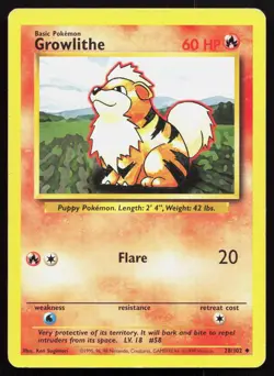 GROWLITHE 28/102 UNCOMMON BASE SET UNLIMITED POKEMON HP - Image 1
