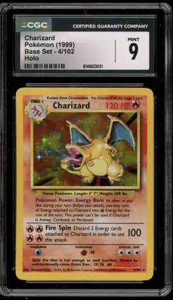 Pokemon Charizard Base Set Unlimited Holo Rare #4 CGC 9 Mint - Image 1
