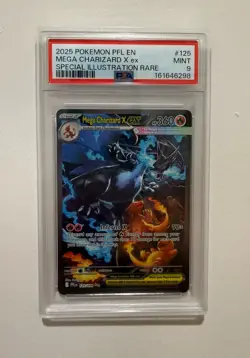 2025 POKEMON PFL EN-PHANTASMAL FLAMES #125 MEGA CHARIZARD X EX PSA 9 - Image 1