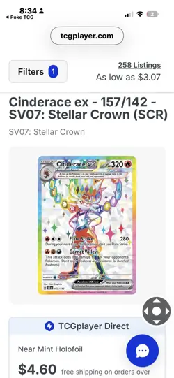 Pokemon TCG Cinderace EX Stellar Crown Double Rare Holo 157/142 - Image 3