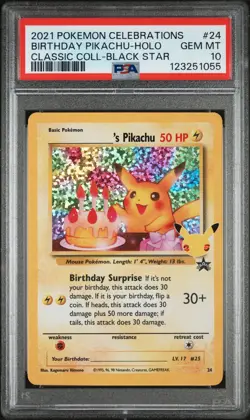 2021 Pokemon Celebrations Classic Coll Birthday Pikachu #24 Black Star PSA 10 - Image 1