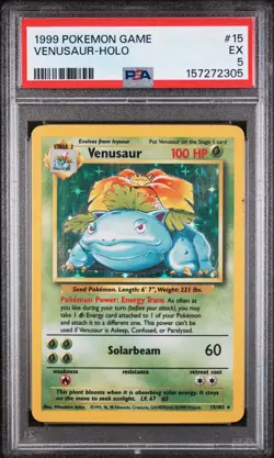 1999 Pokemon Game Venusaur Holo PSA 5 #15 Base Set Unlimited Vintage - Image 1