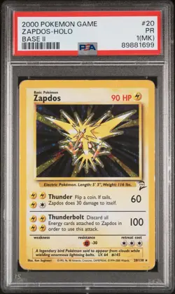 2000 Pokemon TCG Base Set 2 Zapdos Holo #20/130 PSA 1 MK Vintage Pokemon Card - Image 1