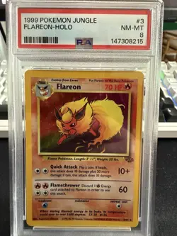 Pokemon TCG Flareon Jungle Holo Card 3/64 Unlimited Rare, PSA 8 - Image 1