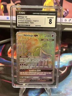 CGC 8 Nihilego GX 114/111 Crimson Invasion Secret Rare Rainbow Pokemon Card - Image 1