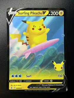 Surfing Pikachu V Celebrations Holo V Rare Pokemon NM 008/025 - Image 1