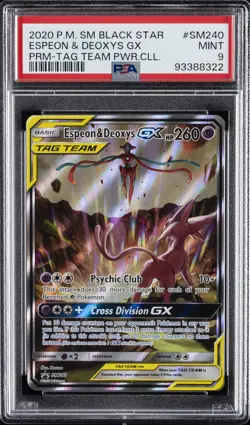 2020 POKEMON SM BLACK STAR PROMO #SM240 ESPEON & DEOXYS GX PSA 9 - Image 1