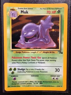 Muk 13/62 Rare Fossil Pokemon Unlimited Holo Near Mint - Image 1