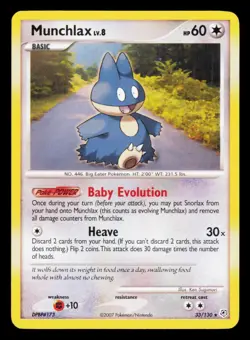 Munchlax 33/130 Rare Diamond & Pearl Pokemon Moderately Played - Image 1