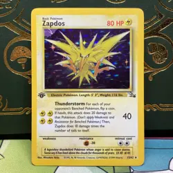 Pokemon 1999 Zapdos Fossil 1st Edition Error Corner 15/62 Holo Rare English - Image 1